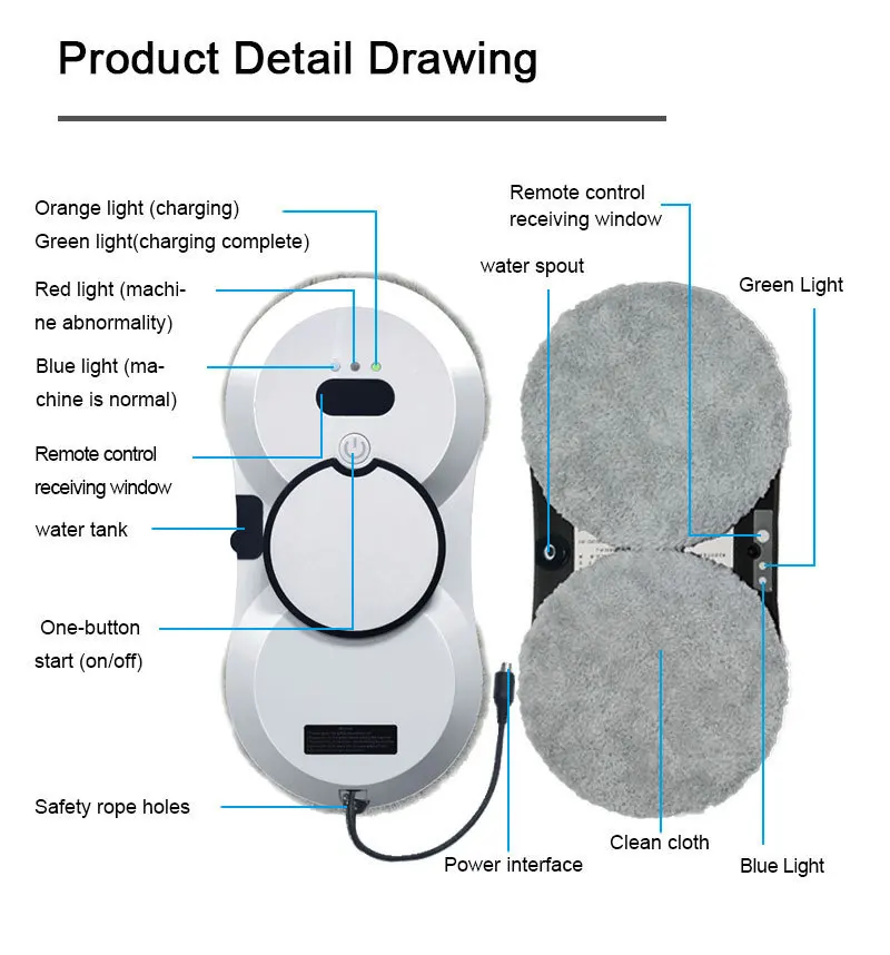 Household 2800Pa Smart Automatic Electric Remote Control Device Auto Fast Smart Window Cleaning Robot