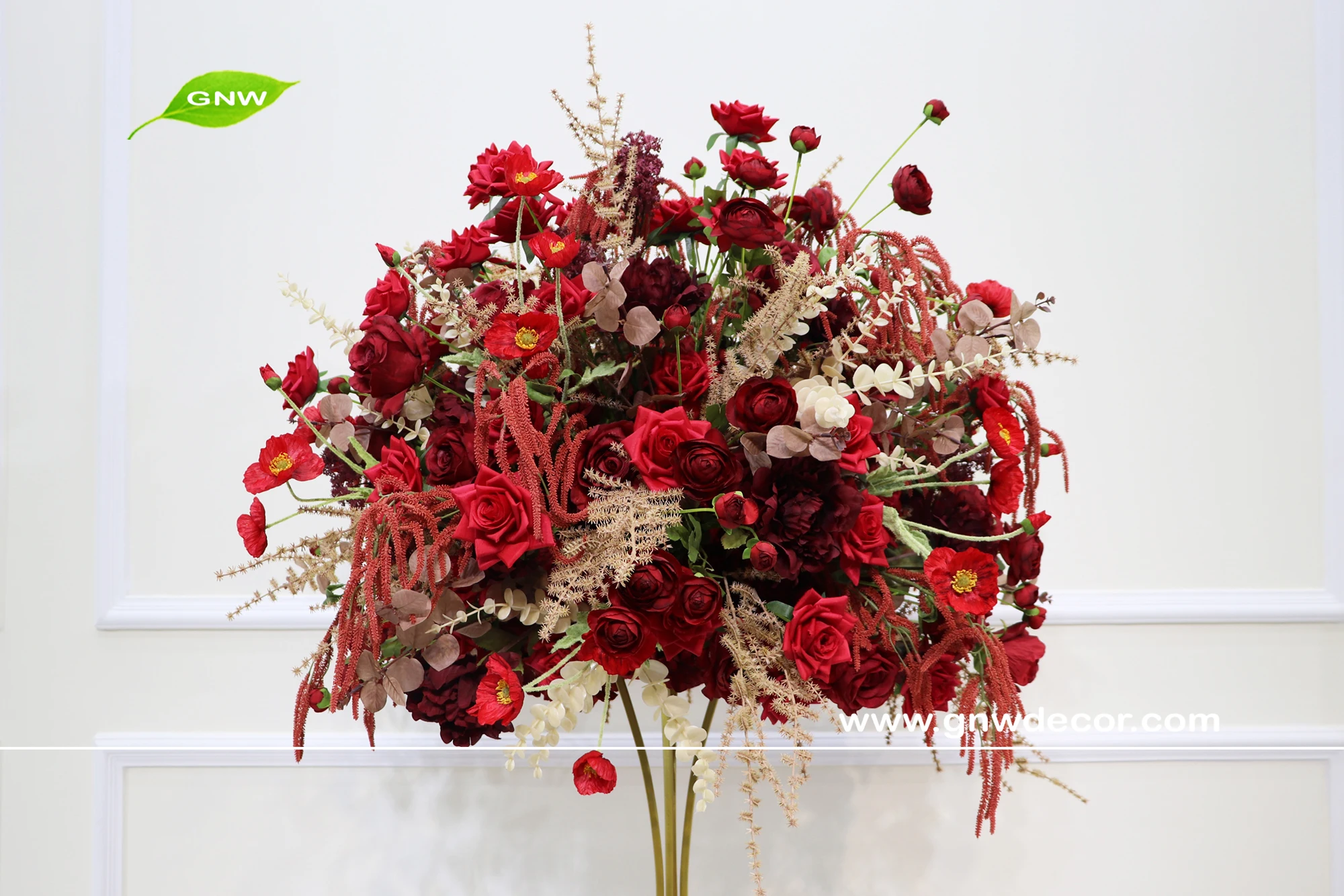 GNW gold ball flower with crystal pendant for wedding table centerpiece decorative flower ball table arrangements