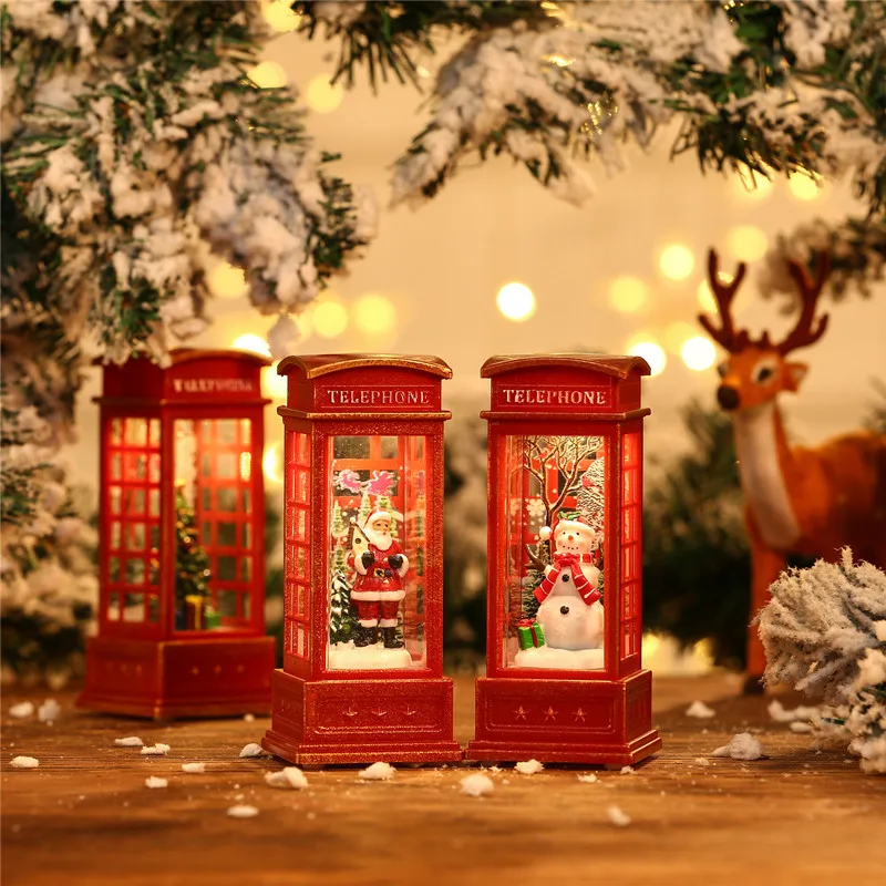 Wholesale Merry Christmas Gifts Snowman Telephone Booth Lighted Christmas Glitter Lantern