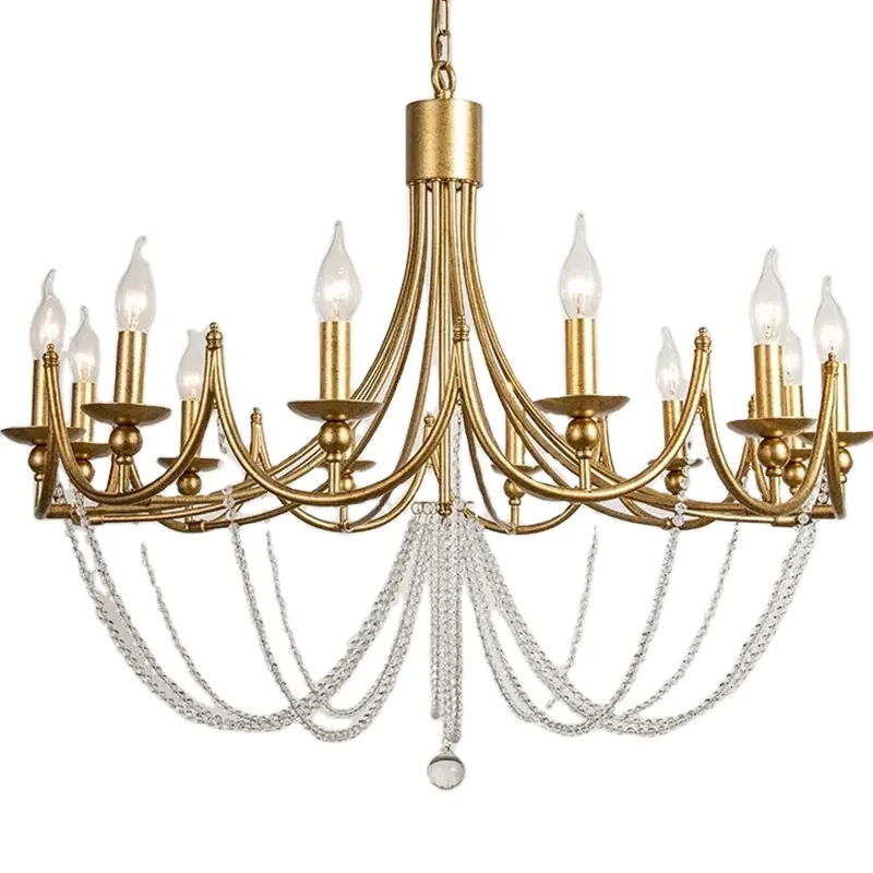 Custom European Hotel Villa Home Deco Hall American Lamp Luxury Brass Vintage Crystal Chandelier Pendent Light