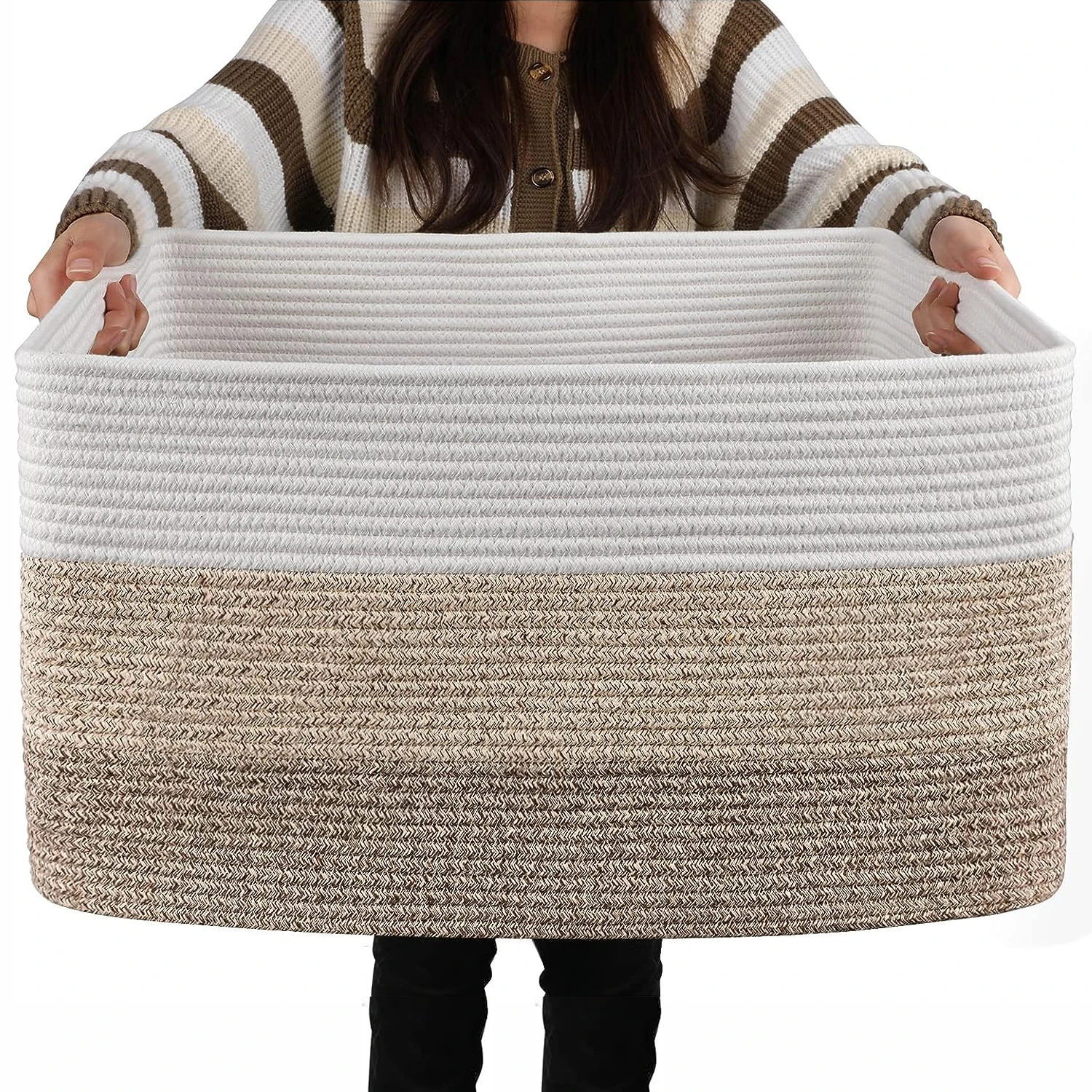 Wholesale Home Use  Large Baskets For Storage Cotton Rope Plant/dog Basket Kids Other Cotton Woven Rope Basket