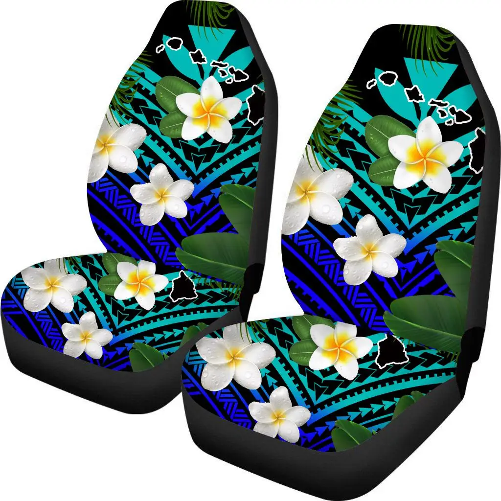 Polynesian Funky 2Pcs Hawaiian Samoa Flower 3D Custom Print Car Seat Cover for Most Car Suv Truck Colorful Blue/Purple MOQ1
