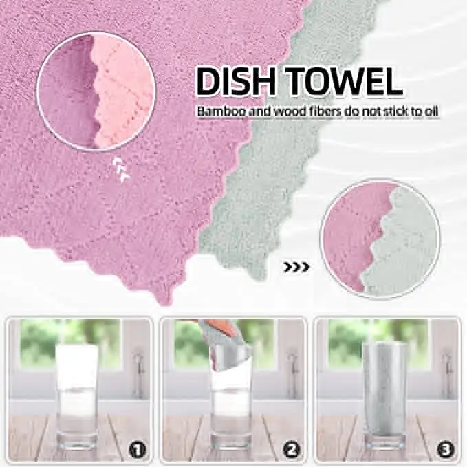 Reusable SUPER ABSORBENT  Kitchen Dish Towels, Cleaning Dishcloths for Kitchen Lint Free Coral Fleece Kitchen Cleaning