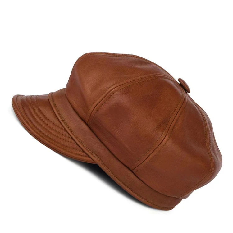 Wholesale PU newsboy Flat Ivy Cap Gatsby Driving Fishing 8 Panel Cabby leather beret hat for men