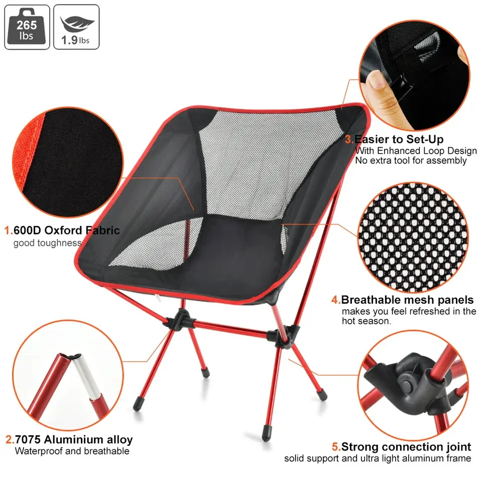 Ultralight Portable Compact Outdoor Folding Camping Custom Travel Chair Portable Small Camping Beach Folding Chair For Hiking