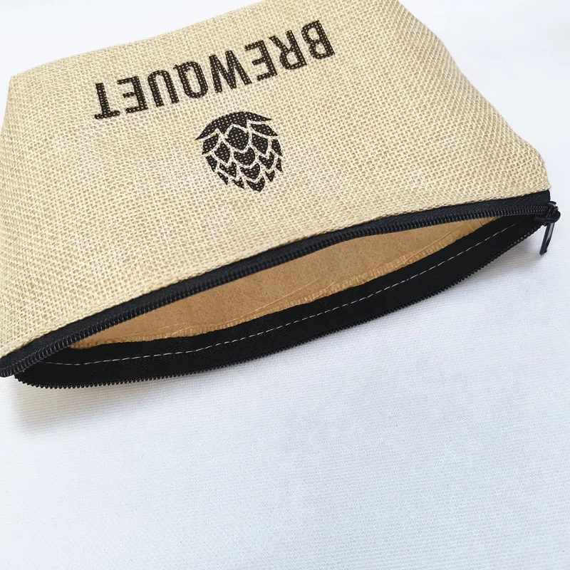 Recycled jute bags with zipper cosmetic bags custom cosmetic packaging makeup bag