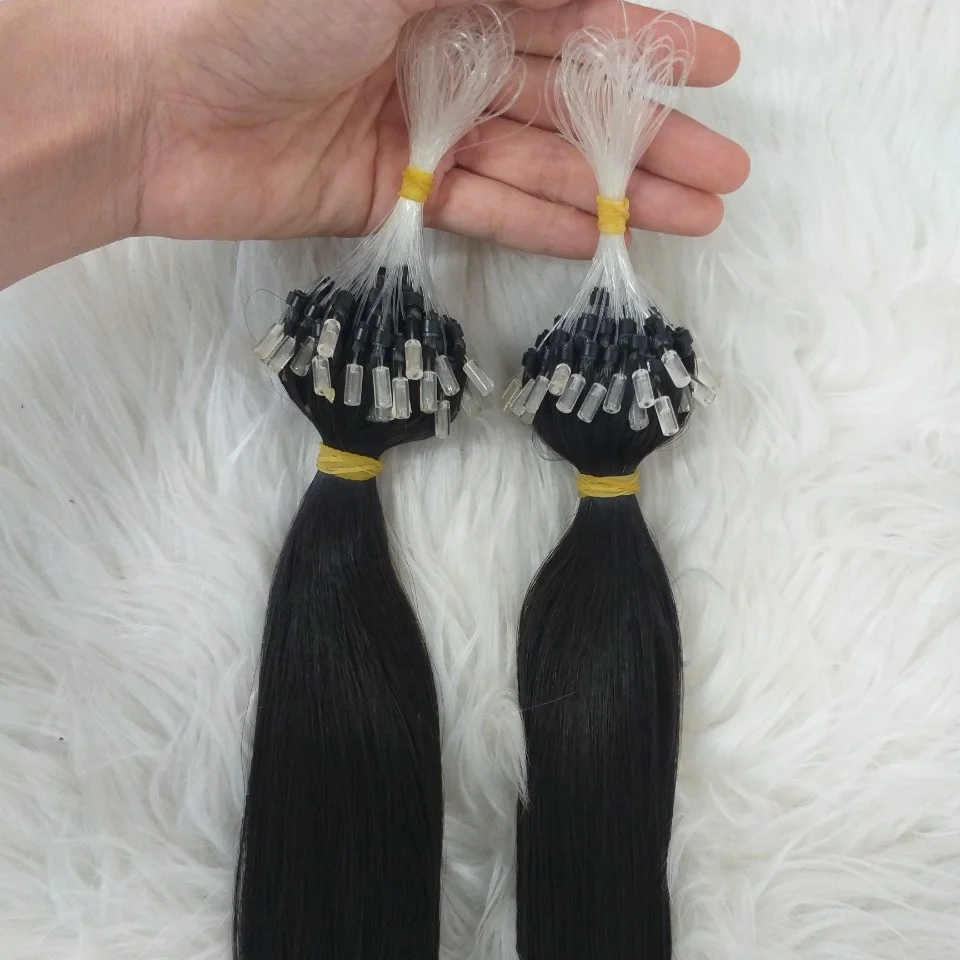 Micro Loop Hair Extensions with Beads Virgin Raw Remy Vietnamese Hair Cuticle Aligned Double Drawn Natural Black
