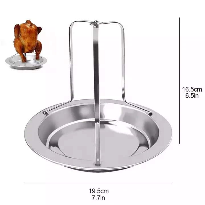 Portable Stainless Steel Grill Chicken Roaster Pan Barbecue Tool Stainless Steel Vertical Whole Chicken Roaster Rack With Plate