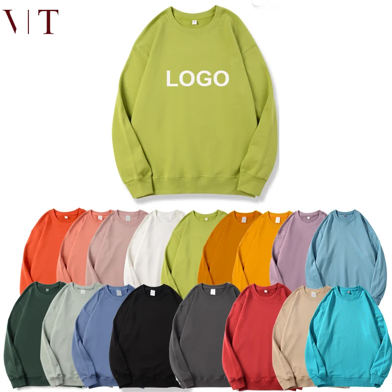 Custom logo heavy terry  sweater oversize plus size couple loose pullover round neck long sleeve brand hoodies unisex