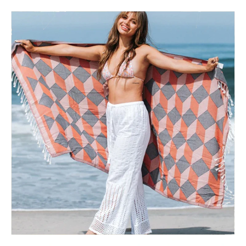 Custom 100% Turkish Cotton Beach Towel Large Soft Absorbent Quick Dry Oversized Bath Towels With Tassels Turkish Fouta