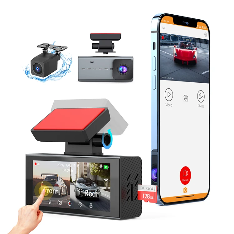 Aoedi 322H 2K WIFI GPS Touch Screen Dash Cam Front and Rear Full HD Dual Lens DVR Car Recorder Camera