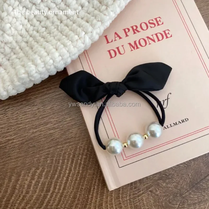 Korean Trend Summer Pearls Bow Elastic Hair Ties Simple Elegant Women Accessories Ponytail Rubber Bands