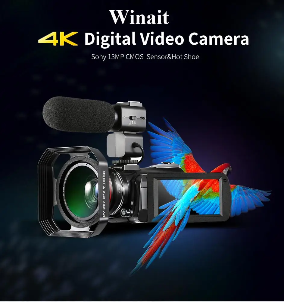 Winait 4K night vision digital video camera with 3.0' touch display mini DV