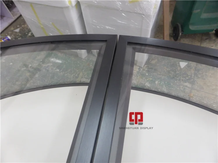 High-End Luxury Jewelry Showcase Black Brushed Stainless Steel Round Combination Jewelry Display Glass Cabinet Customization