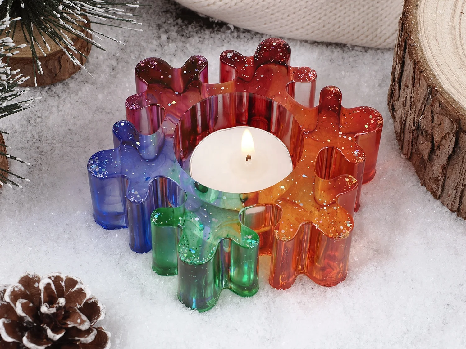 CARATTE Christmas Cement Jesmonite Candlestick Silicone Mold Snowflake Tealight Candle Holder Resin Mold