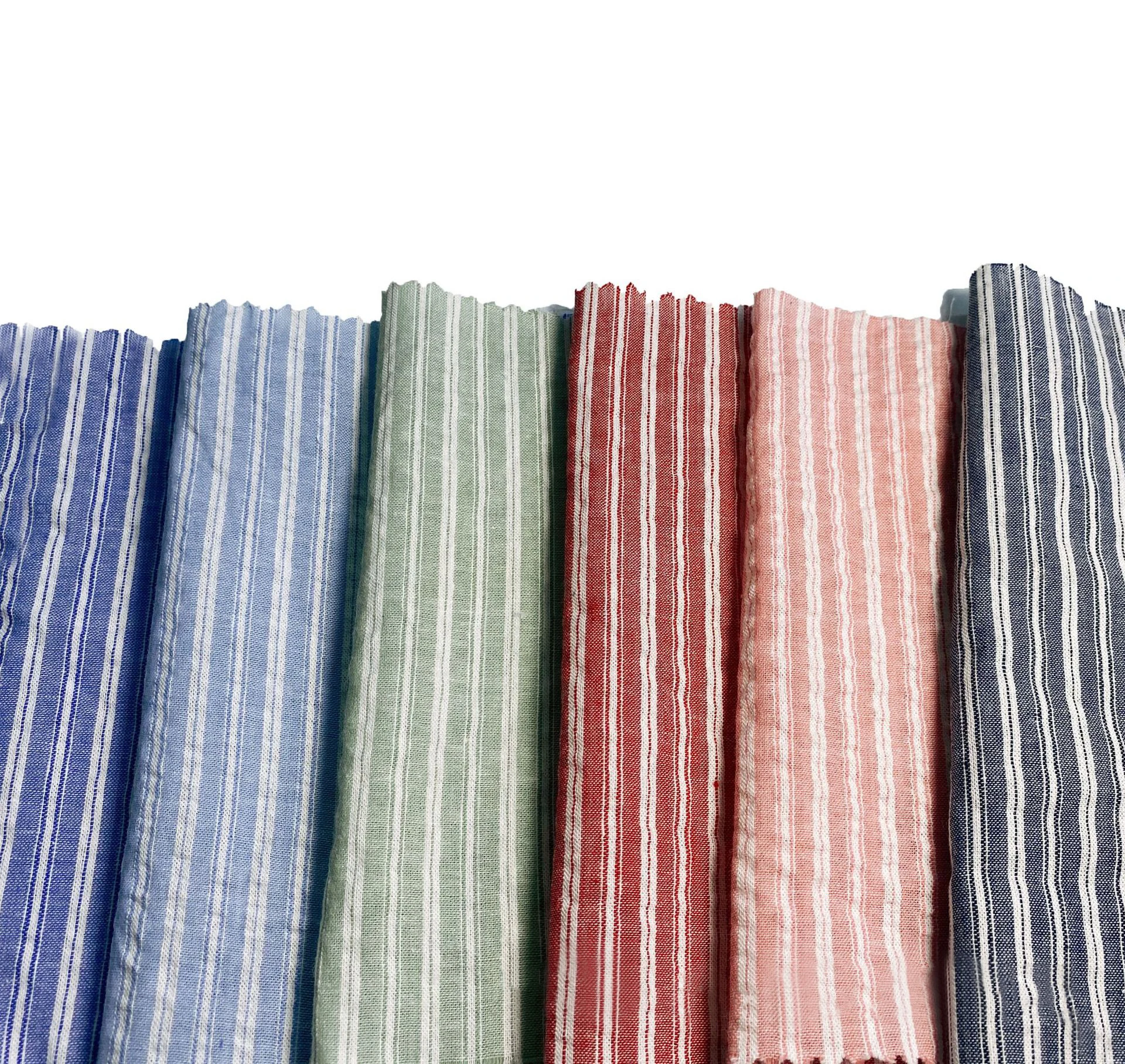 Wholesale knitting manufacturer yarn dyed 150gsm 100% cotton stripe jacquard seersucker fabric for dress