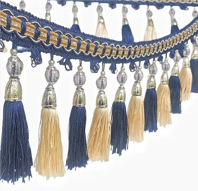 Wholesale Polyester Tassel Curtain Fringe Braids Beaded Trimming for Garment Home Textile Curtains