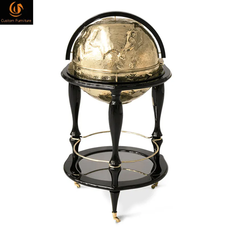 Polished Brass Retro Style Mini Bar Beverage Cabinet Movable Wine Rack and Cart for Hotel Farmhouse or Home Bar Use