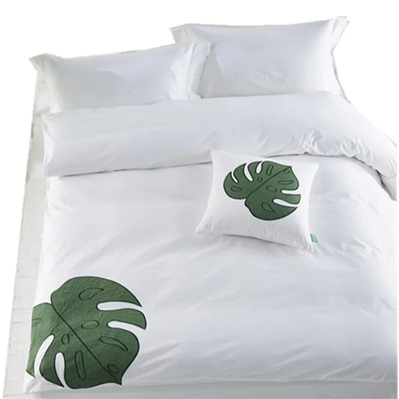100% Cotton Bed Sheet Set and Green Color Home Bedding Set with Southeast Asian Style