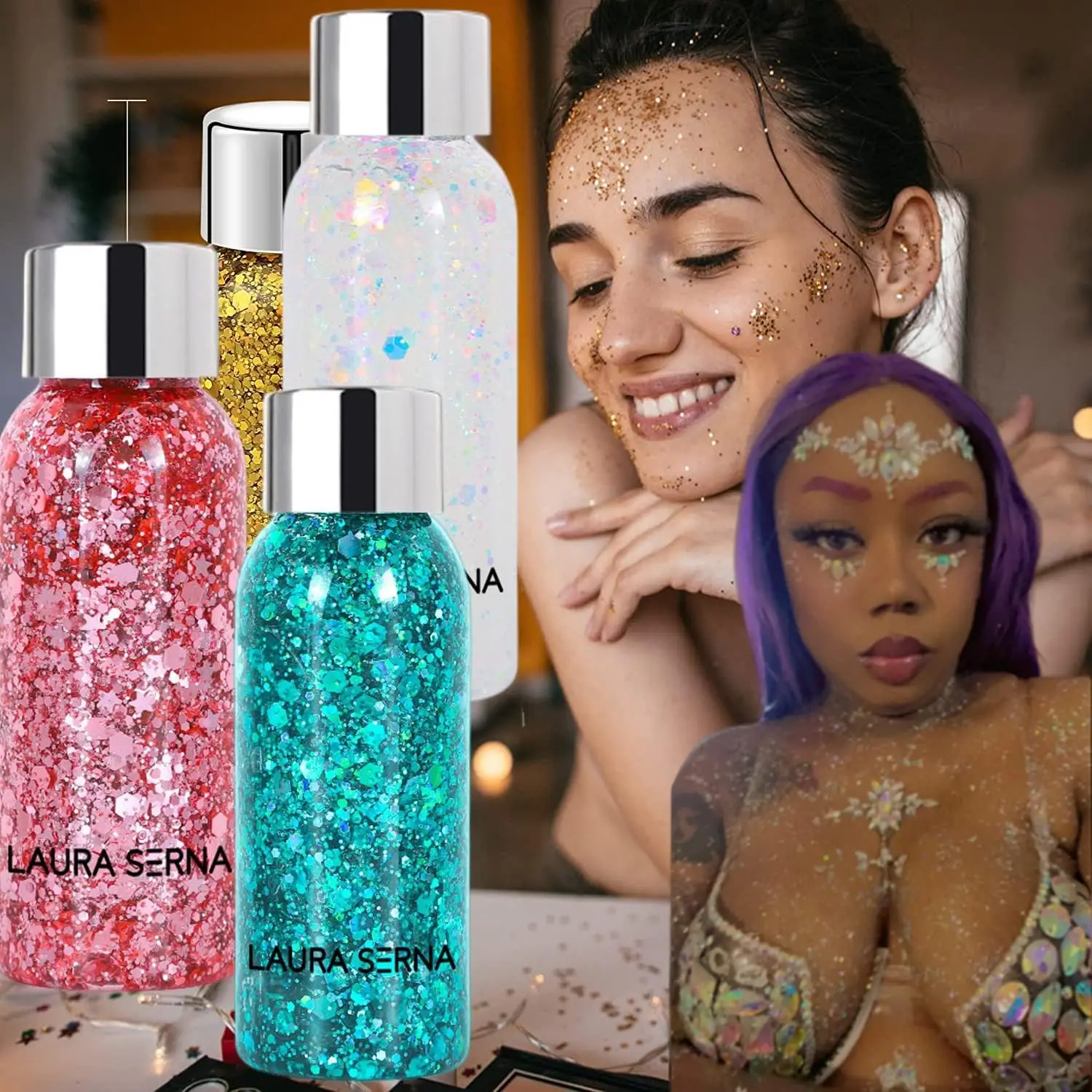 9 Pack Body Glitter Gel Mermaid Sequin Chunky Glitter Face Hair Nail Lip Lasting Sparkling Lotion Glitter Liquid Eye