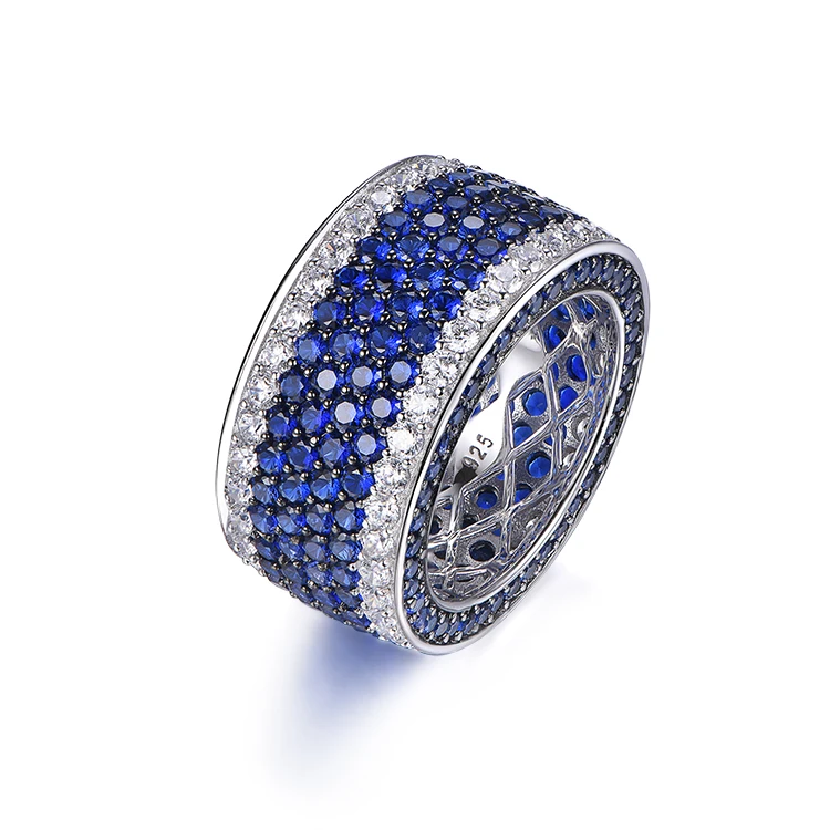 
New luxury blue zircon precision custom unisex silver thick ring for men women 