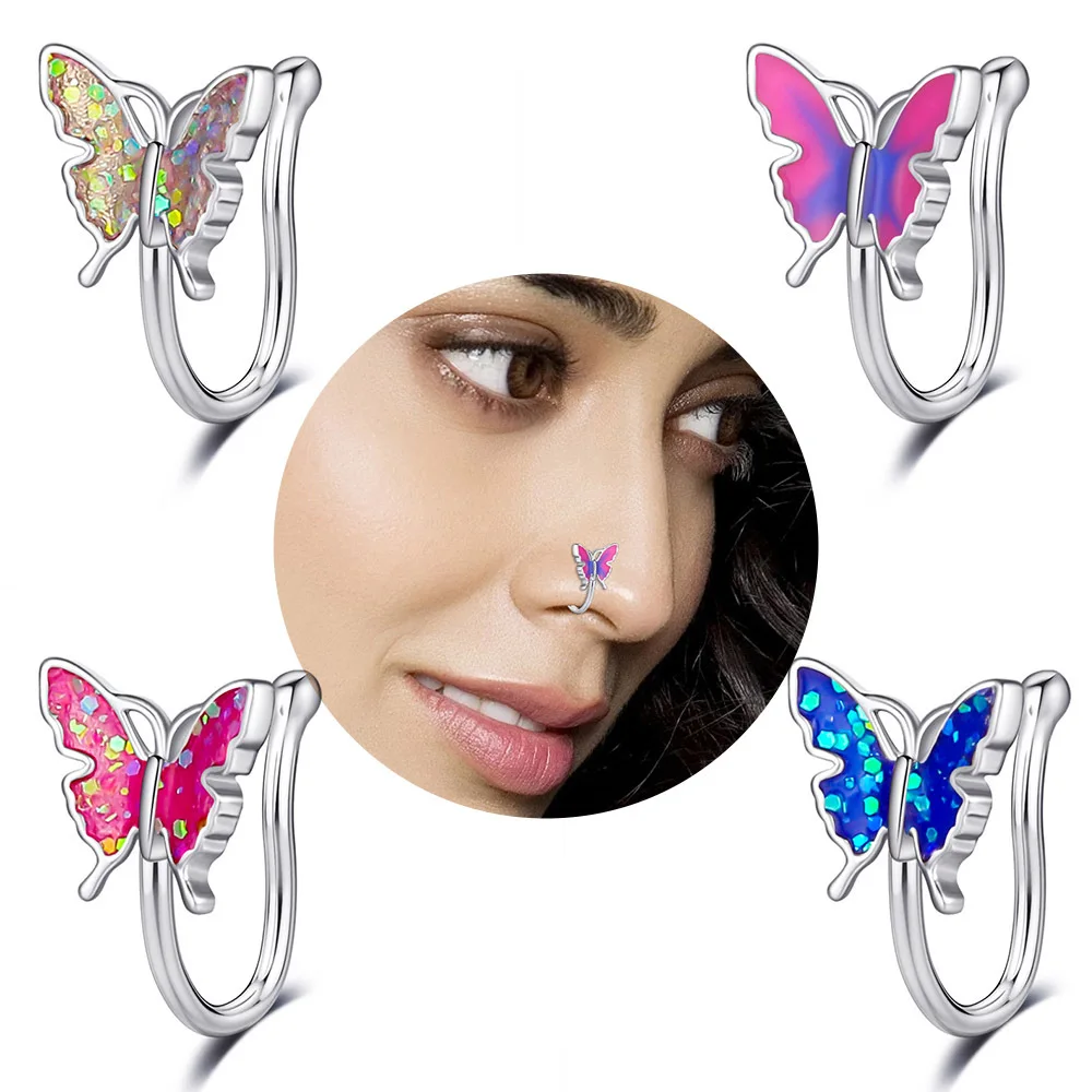 U shape butterfly nose clip piercing jewelry brass silver non-perforated piercing nose clip non piercing nasal splint