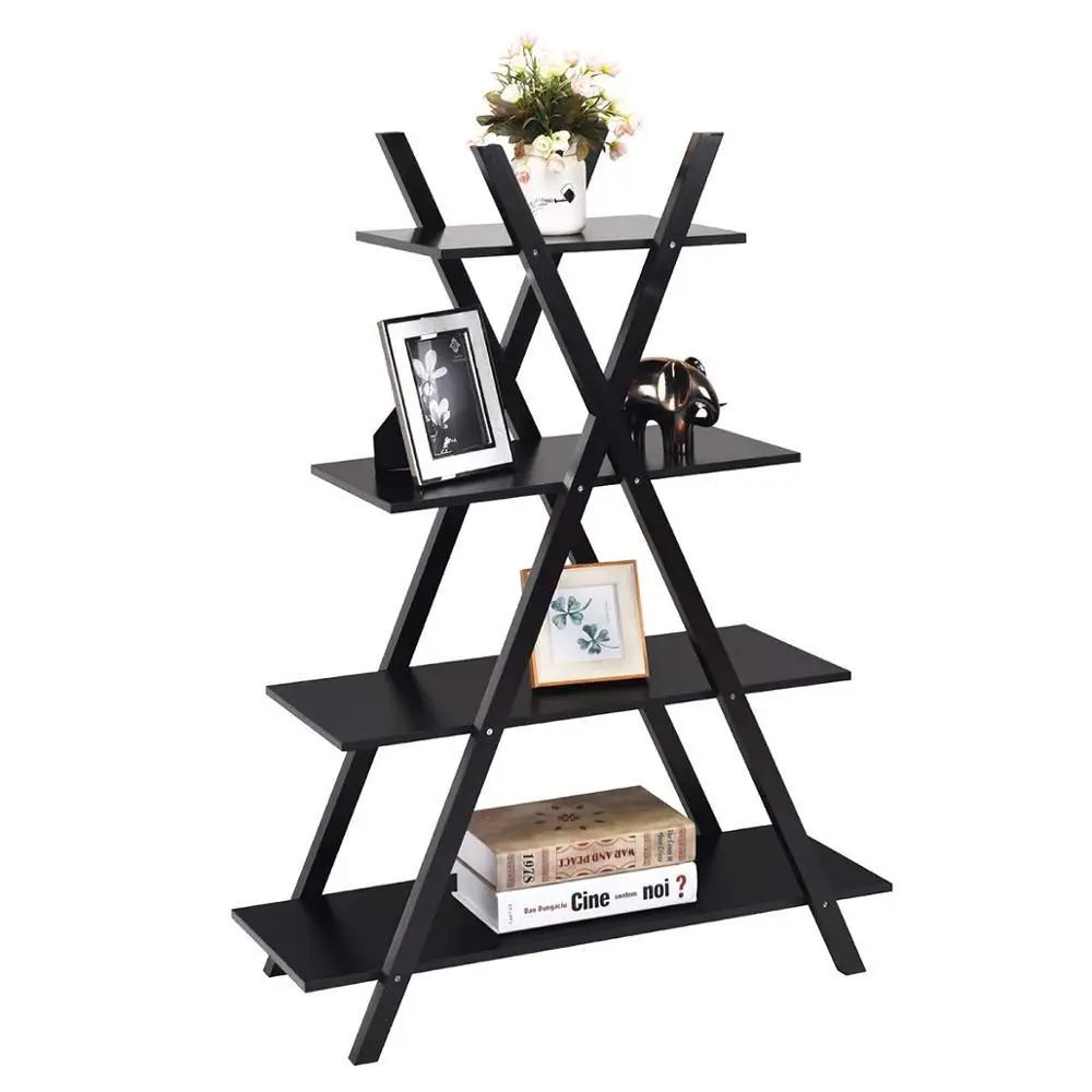 Home Decor X shaped 4 Tier Wooden Bookshelf