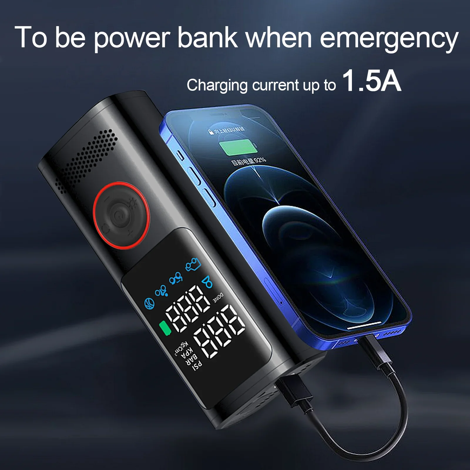 Mini Portable Car Air Pump Wireless Digital Display Tire Inflator with SOS Light Smart Cordless Inflator Factory Manufacture