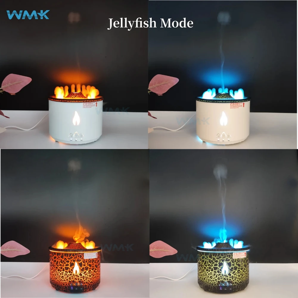 Volcanic Jellyfish Flame Aroma Humidifier 360ml Portable Table Electric Ultrasonic Simulated Fire Volcano Essential Oil Diffuser