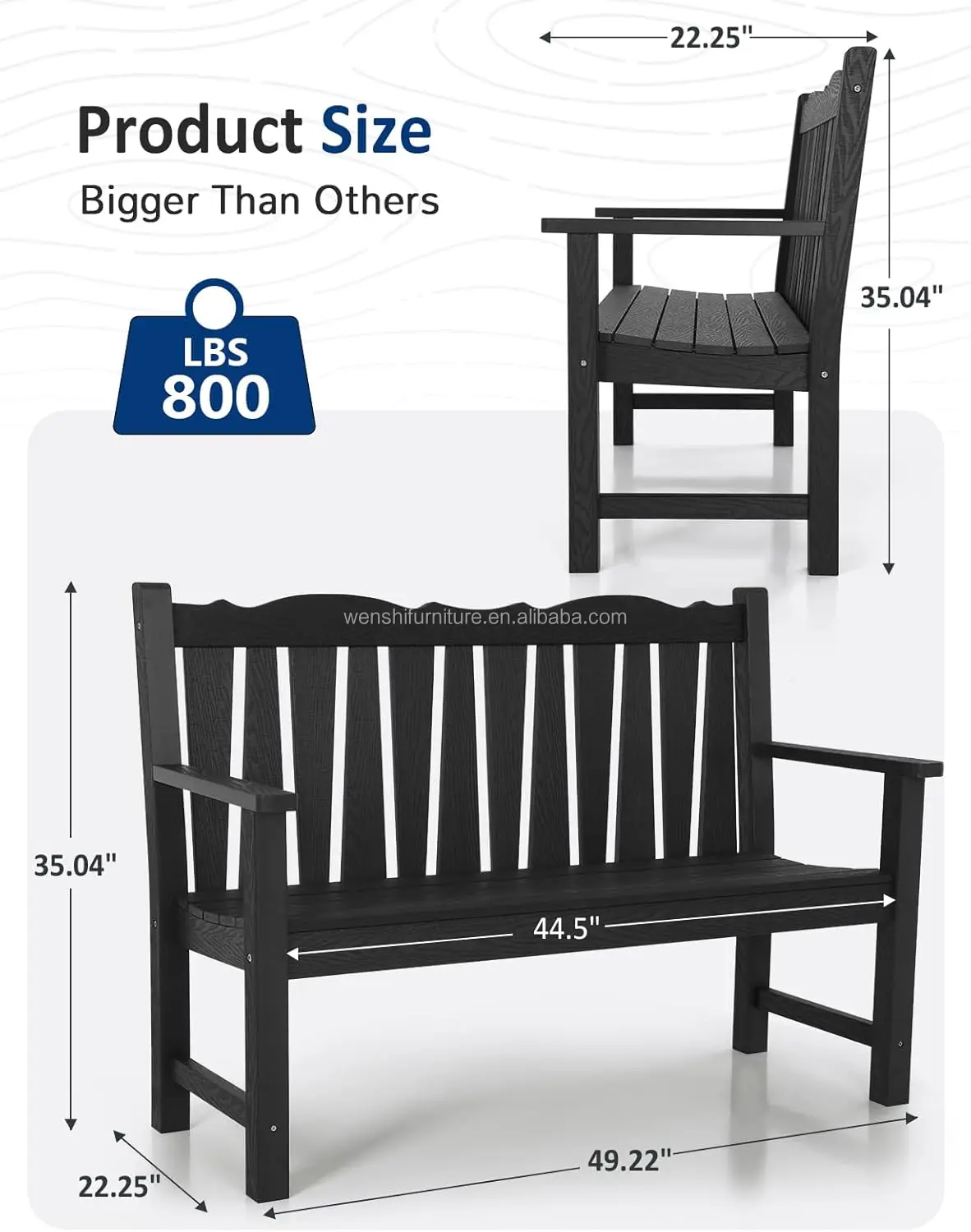 Outdoor Bench Weatherproof, 2-Person Garden Benches for Outdoors, All Weather HIPS Patio Bench Holds up to 800lbs