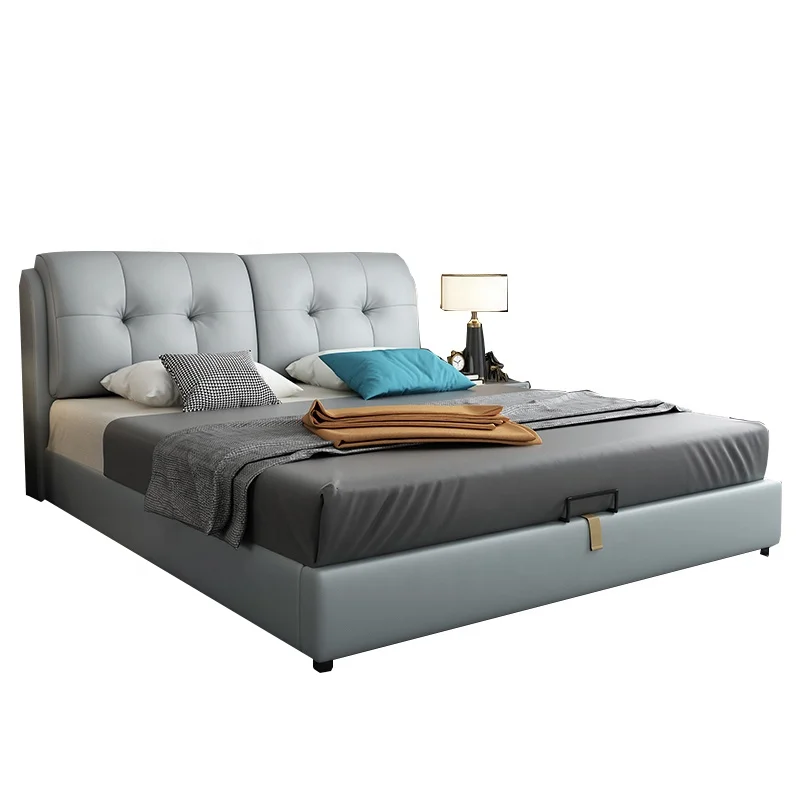 Factory Price Italian Modern Bed Room Furnitures Lift Storage Leather Bed (1600104448431)