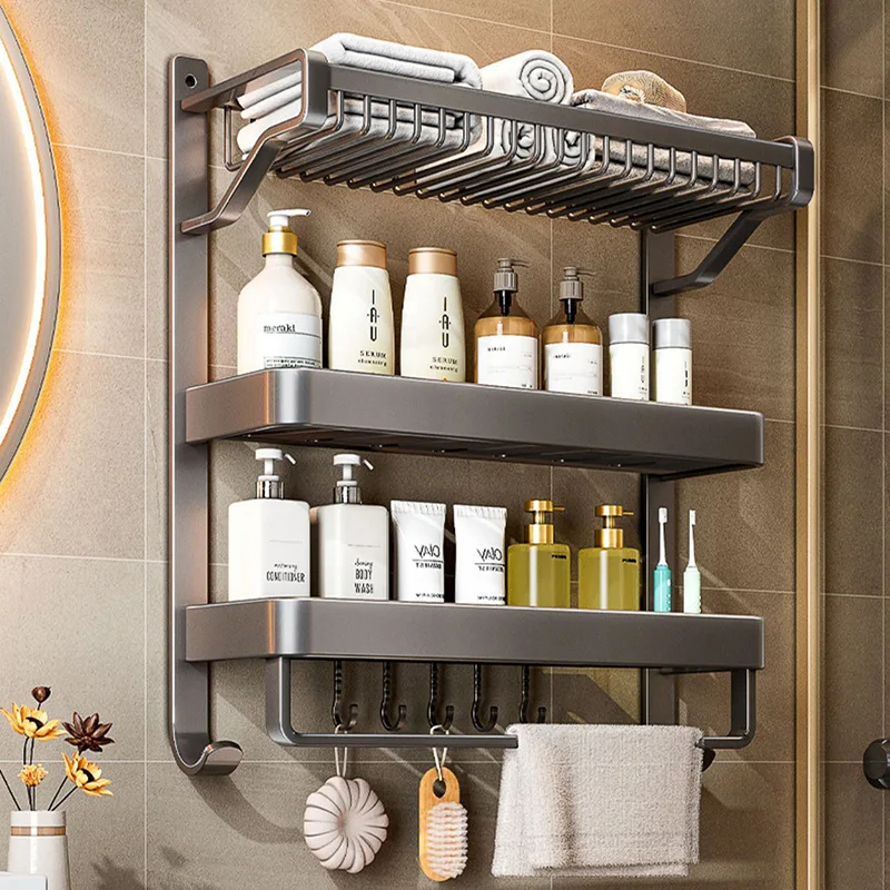 Bathroom Corner Shelf Shower Caddy Wall Mounted Black Bathroom Shelves Toilet Towel Rack space Aluminum Towel Rack