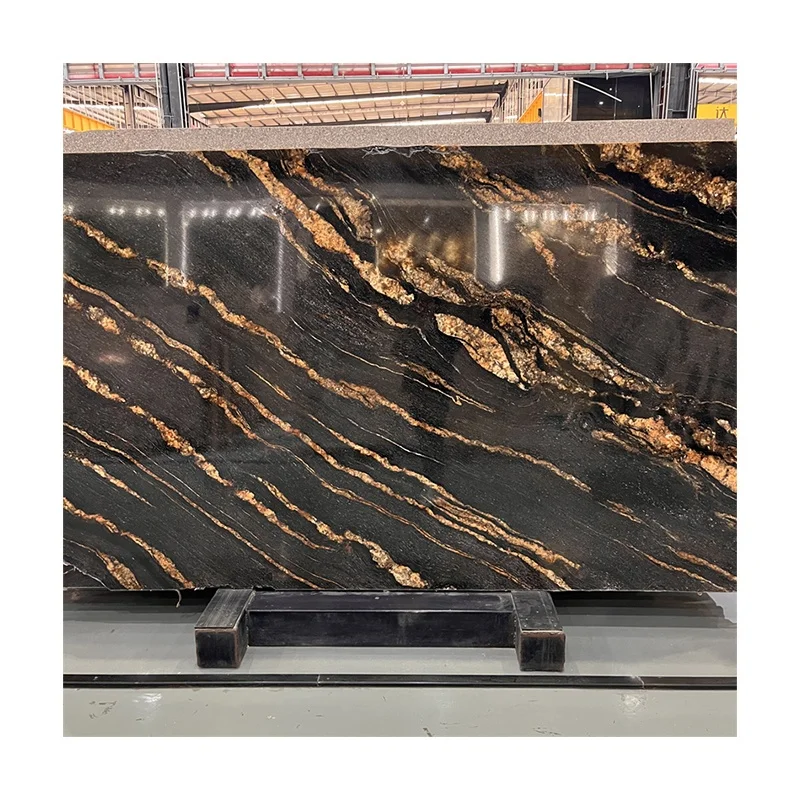 Luxury Good Quality Polished Black Gold Quartzite Slab For Interior Wall Decor Black Gold Granite Kitchen Countertop