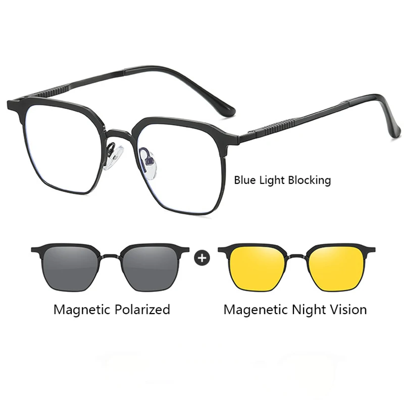 3 in 1 Magnet Glasses Three Lenses Polarized Blue light Yellow Night Vision Sunglasses Magnetic Shades