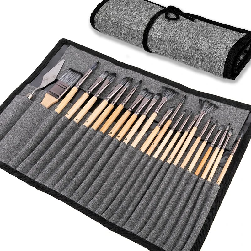 Bo Yi Xuan 24 Pieces Wooden Handle Artist Paint Brush Set For Art Painting
