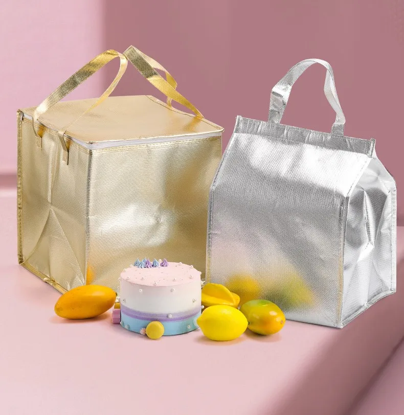 Fashion metallic PP non woven collapsible  foldable picnic bear milk beach tote small foil travel cooler bag custom insulated