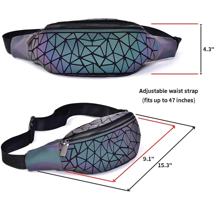 2021 fanny pack waist belted bag bum bag for women and ladies running PU geometric luminous laser elegant waist bag