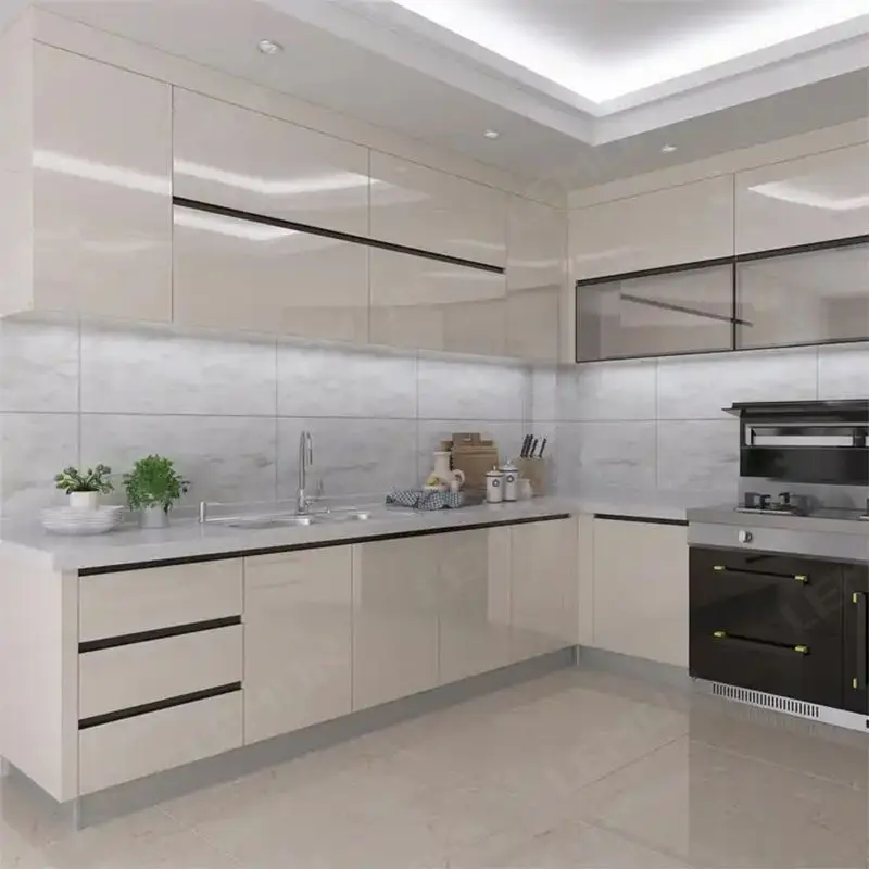 Modern Italian White High Glossy Lacquer Kitchen Cabinets For Home Furniture closet storage