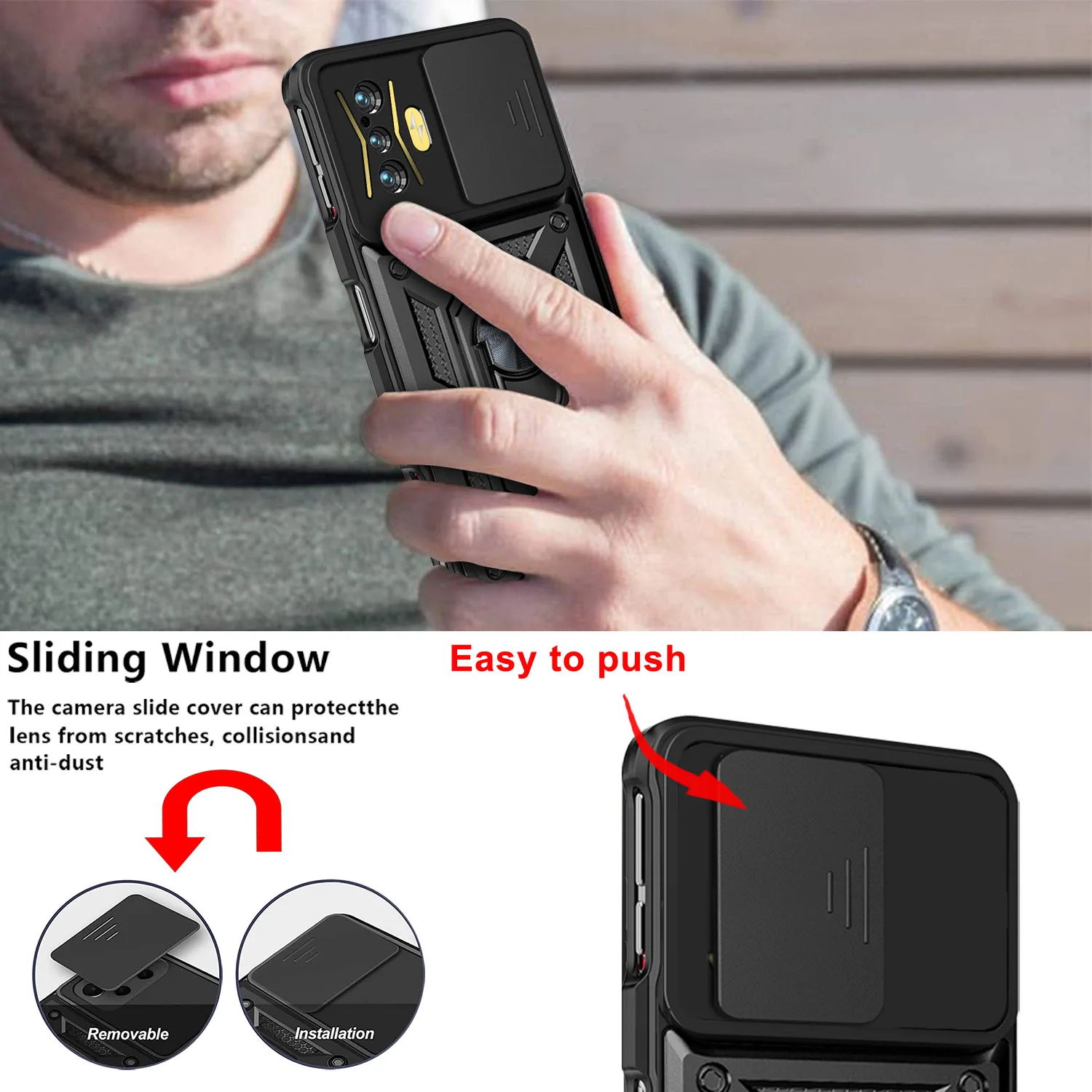 Hybrid Armor for Xiaomi Poco Phone Case Camera Protection Case for Poco F4 GT F3 GT X3 NFC X4 Pro 5G M4 Pro M3 Ring Stand Cases