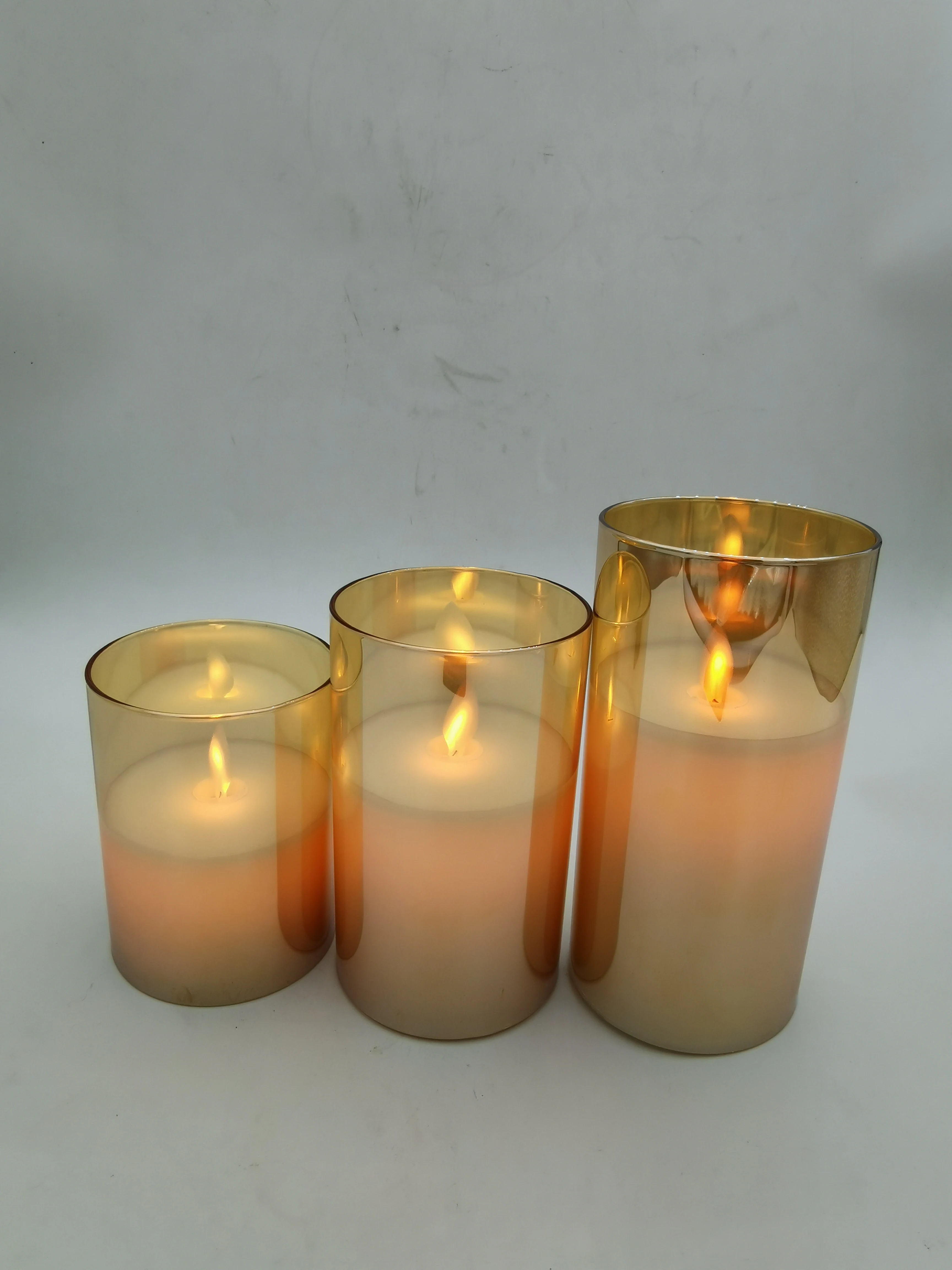 hot selling high quality flameless led candle grey gold glass pillar candles