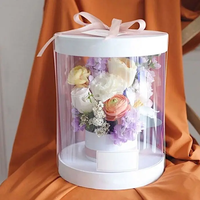 Fresh dried flower bouquet mini pvc gift box symphony window heart-shaped transparent flower box