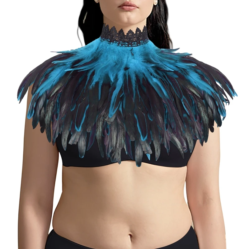 2024 New Lingerie Women Plus Size Feather Shawl Scarf Gothic Feather Adjust Performance Feather Halloween Carnival Rave Cloak