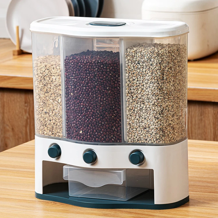 Eco friendly plastic rice cereal storage box transparent 6kg grain storage solos with 3 compartments