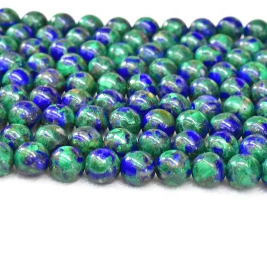 Natural Smooth Charm Gemstone  Round Loose Beads Lapis Mixture Malachite Azurite Stone 8m 10mm For Jewelry Making