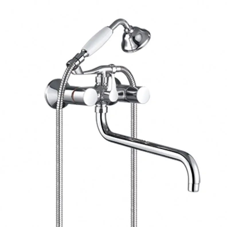 Латунный ручной душ, Цинковый держатель, латунный носик, двойная ручка, смеситель для ванны и душа с носиком 350 мм