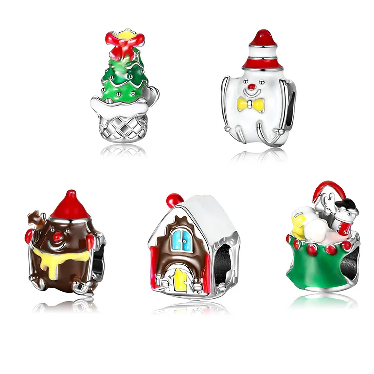 Christmas DIY Bracelet Beads for Women Creative Old White Beard Man House Studs Cross Border Jewelry for Women Kids Girl Teens