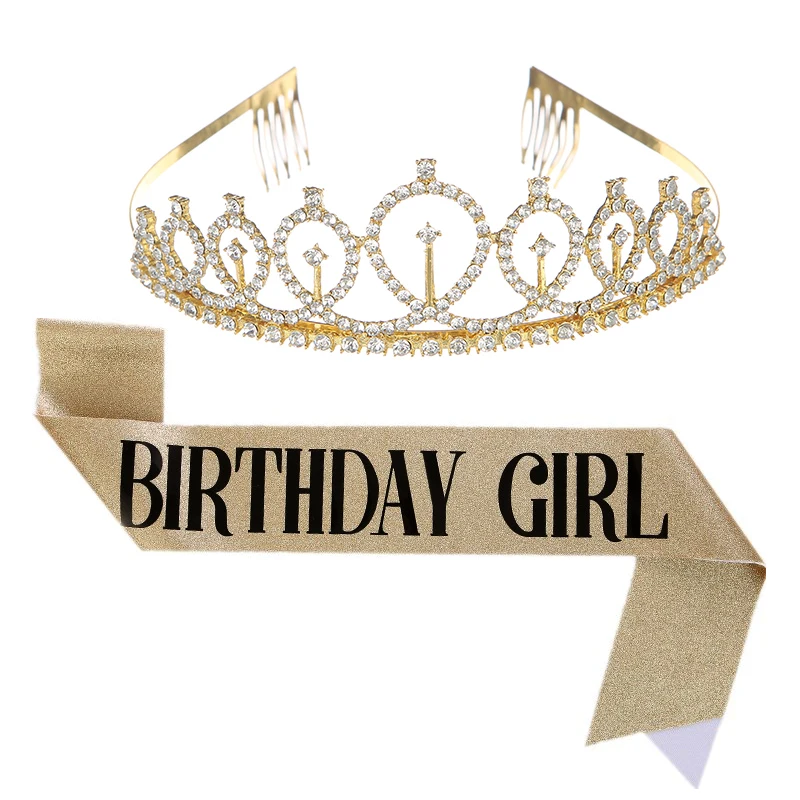 Happy Birthday queen girl Tiara Crown for Girls  Women, Rhinestone  Crown with Comb Crystal Birthday Party Hat