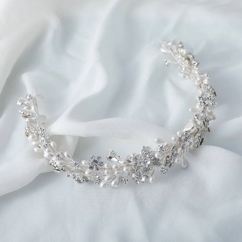 Newest Handmade Crystal Rhinestone Flower PU Wedding Headdress Accessories Bridal Prom Pageant Queen Crown and