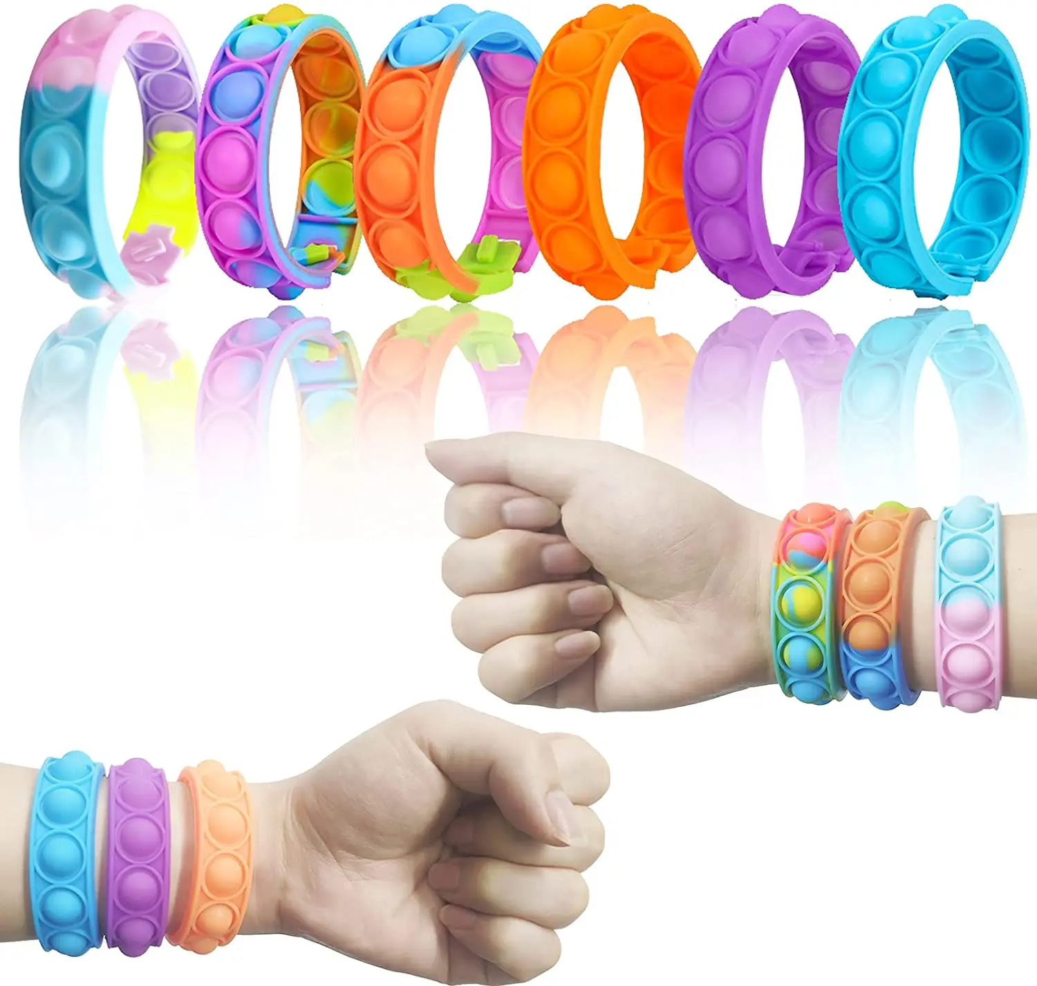 Adult Kids Stress Relief Wearable Silicone Pop Push Bubble Sensory Fidget Toy Wristband Push Fidget Bracelet Toys