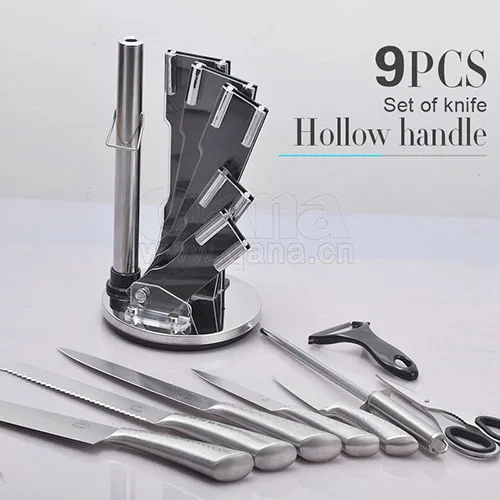 QANA Factory Wholesale OEM 9pcs cooking knifes set stainless steel damascus kitchen chef knife scissor potato peeler set
